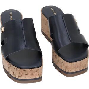 Tommy Hilfiger Heliena Platform Wedge Sandals Navy Blue Cork Women US 8.5M